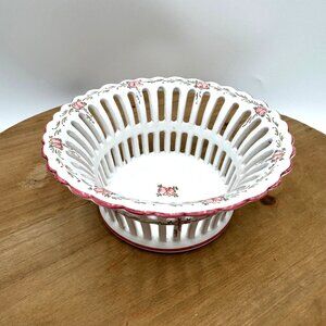 Italy Pottery Hand Painted 5.25” Reticulated Pierced Bow at Flowers